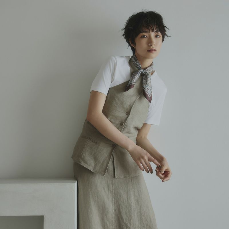  ペイズリースカーフ＜ブラウン＞　シルク100%　日本製