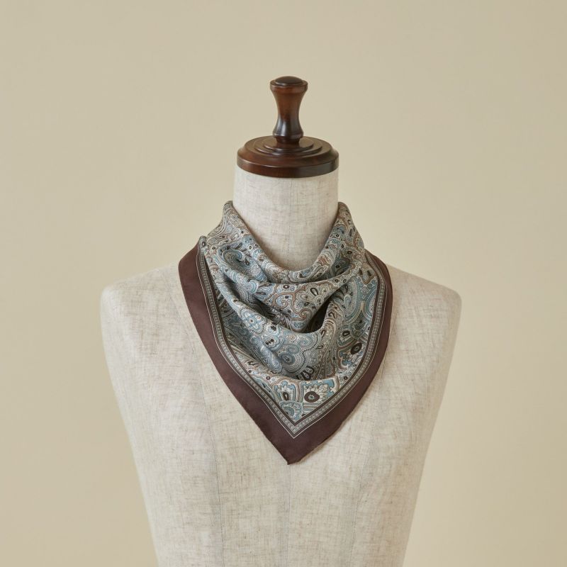  ペイズリースカーフ＜ブラウン＞　シルク100%　日本製