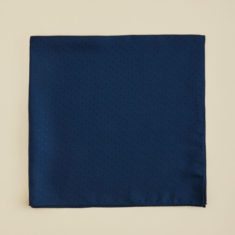 シルクジャカードドットスカーフ＜ネイビー＞　シルク100%　日本製
