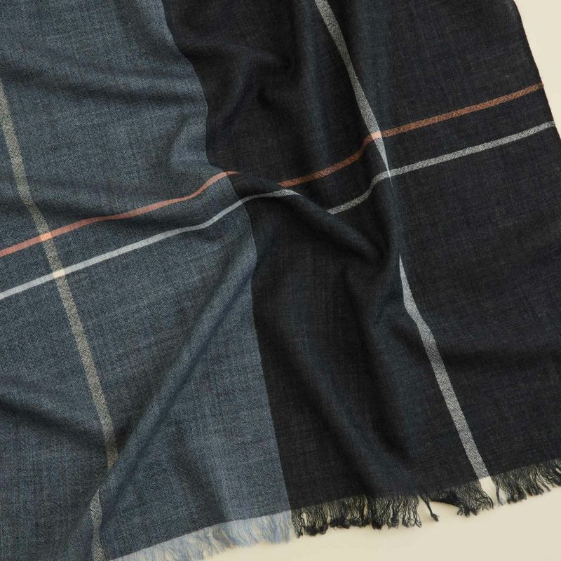 ウールソフトチェック大判ストール＜ブラック＞