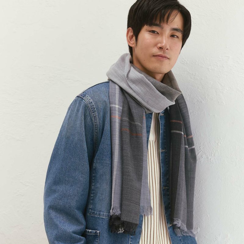 ウールソフトチェック大判ストール