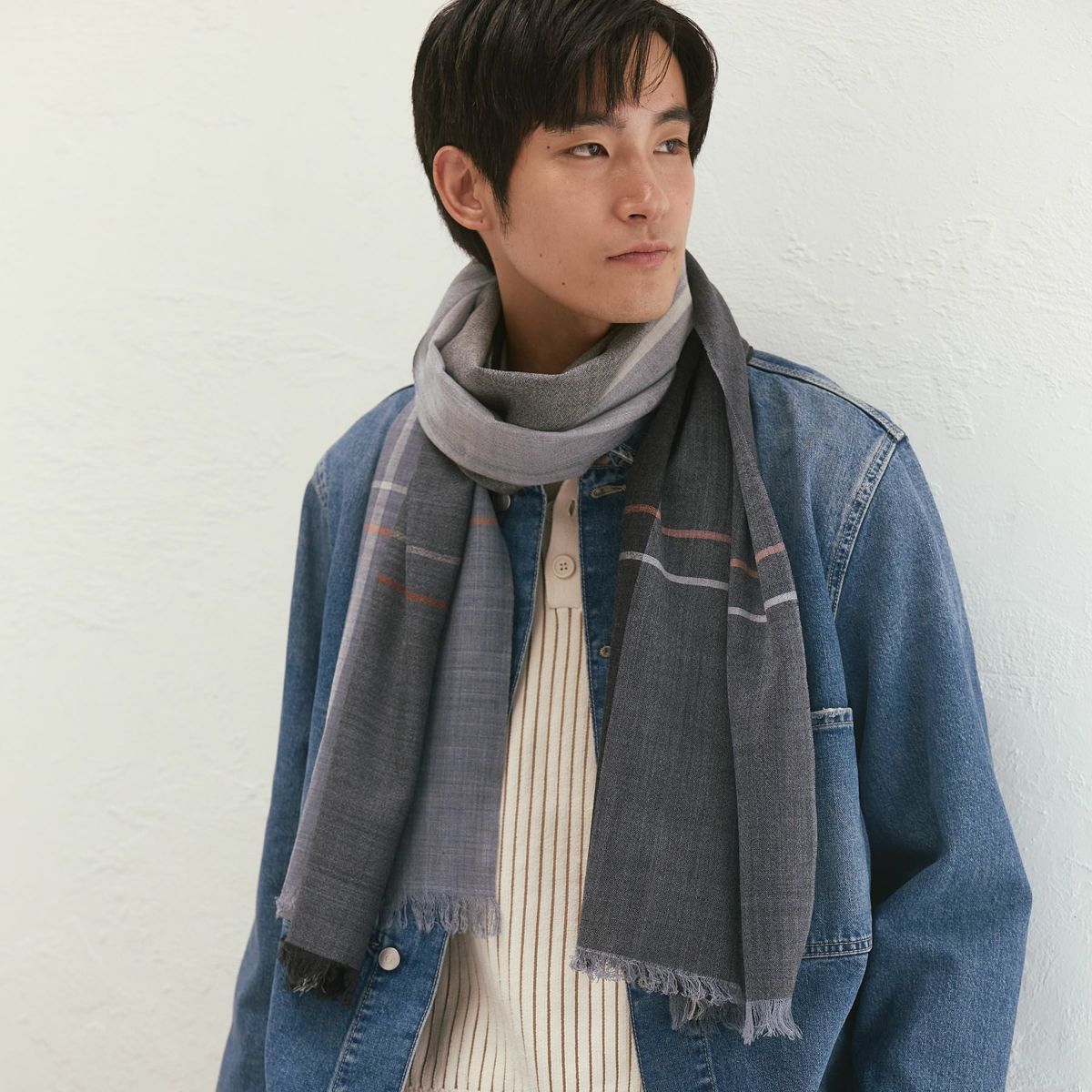 ウールソフトチェック大判ストール