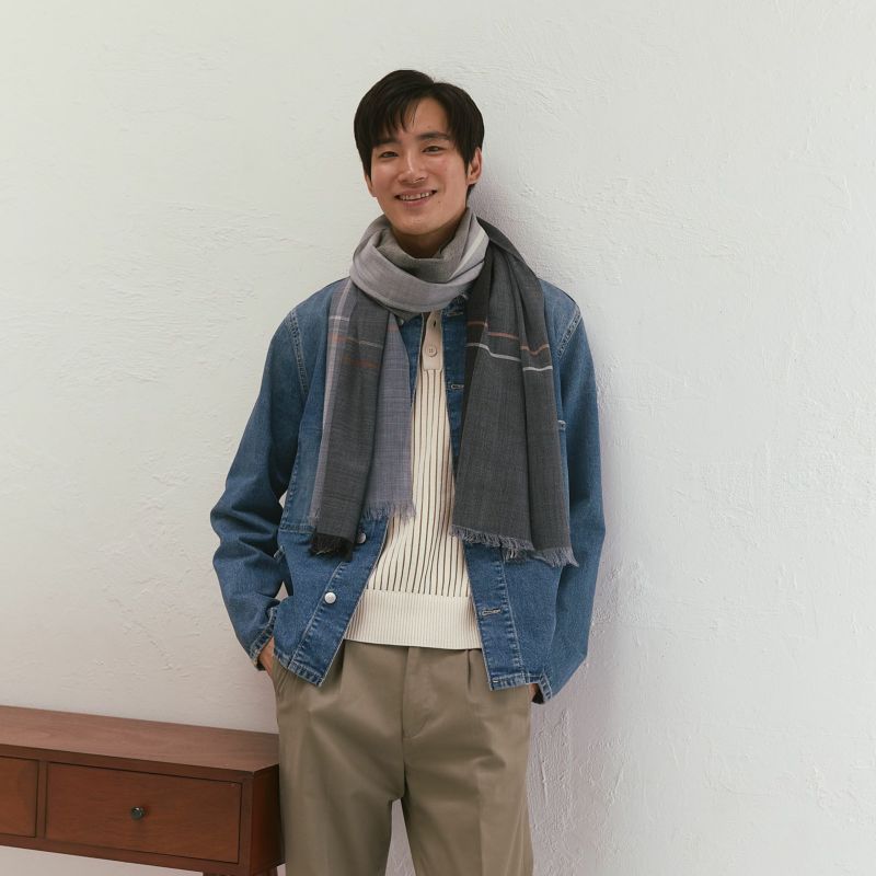 ウールソフトチェック大判ストール