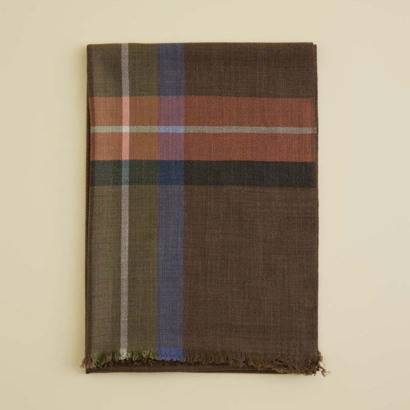 ウールソフトチェック大判ストール＜ブラウン＞