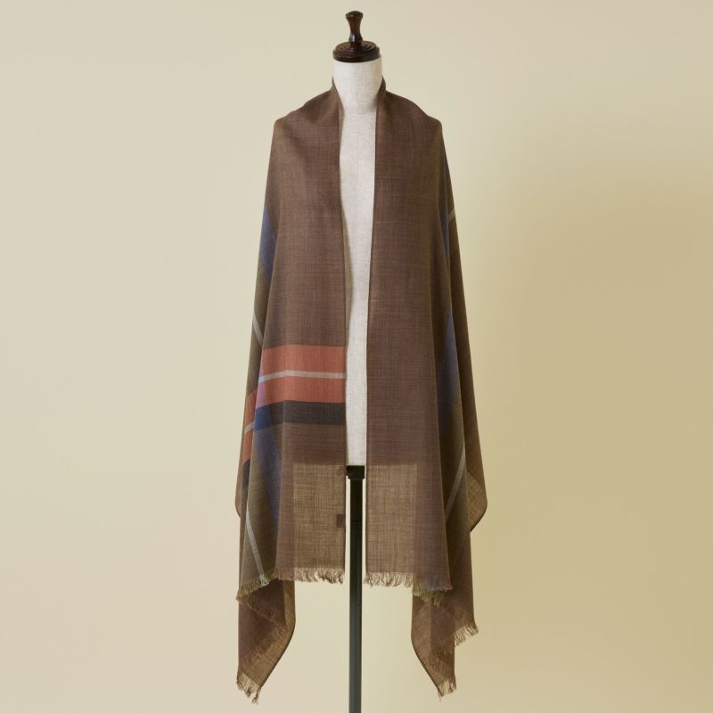 ウールソフトチェック大判ストール＜ブラウン＞