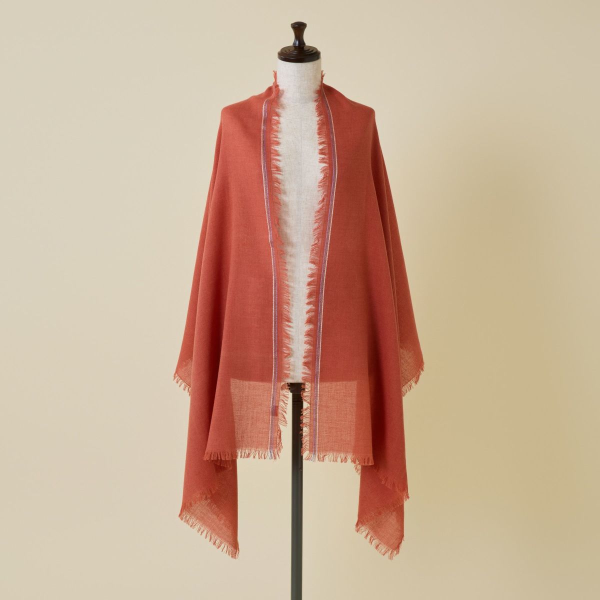 イタリア糸ラインカラー大判ストール＜朱色＞