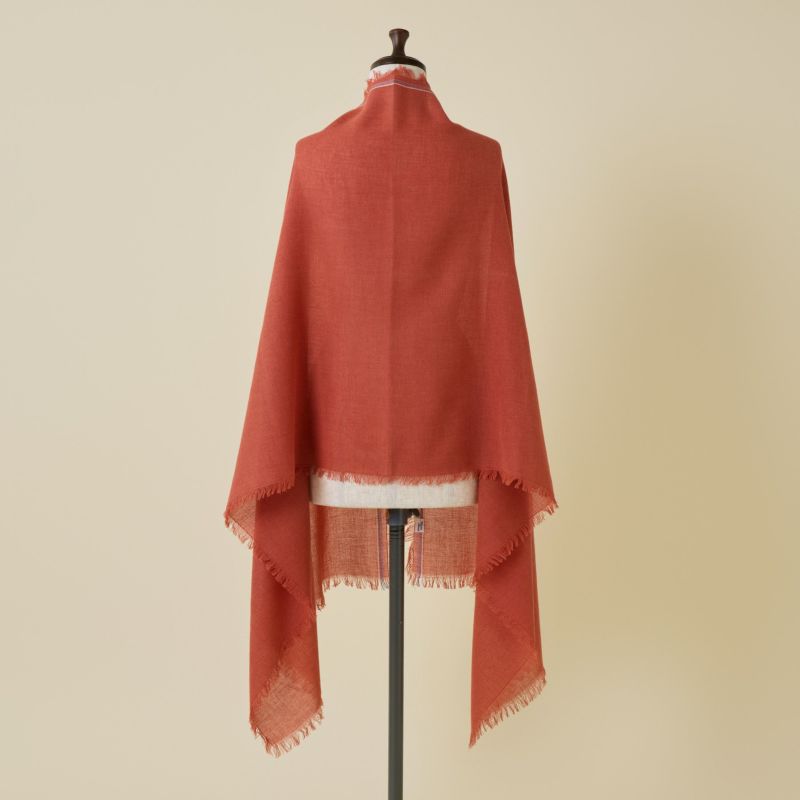 イタリア糸ラインカラー大判ストール＜朱色＞