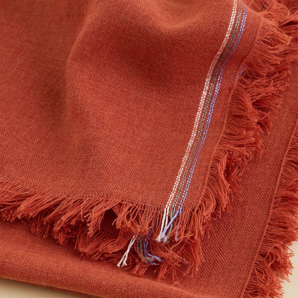 イタリア糸ラインカラー大判ストール＜朱色＞