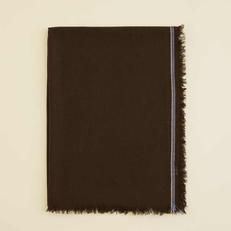 イタリア糸ラインカラー大判ストール＜ブラウン＞