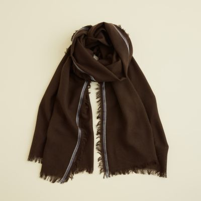 イタリア糸ラインカラー大判ストール＜ブラウン＞