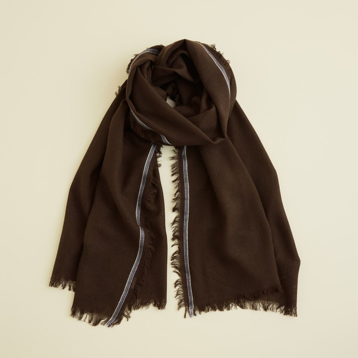 イタリア糸ラインカラー大判ストール＜ブラウン＞
