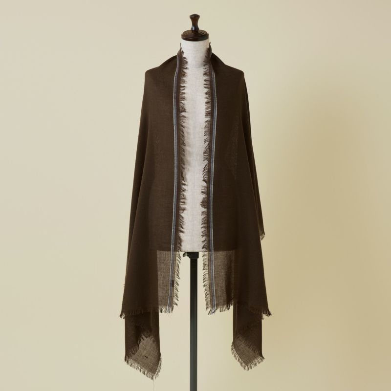 イタリア糸ラインカラー大判ストール＜ブラウン＞