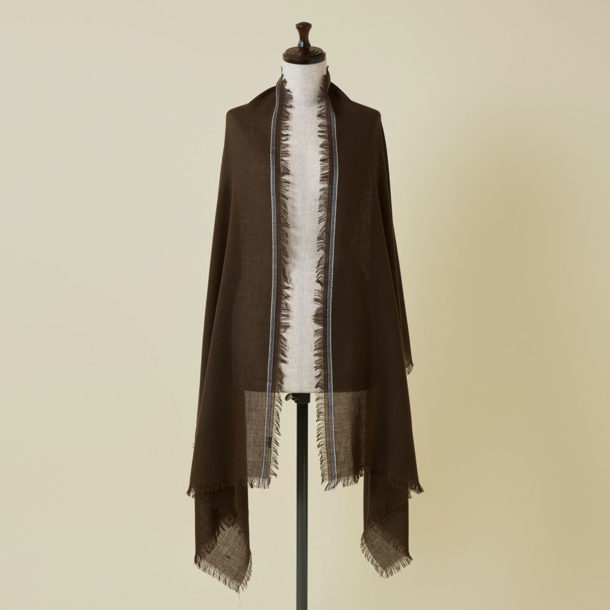 イタリア糸ラインカラー大判ストール＜ブラウン＞