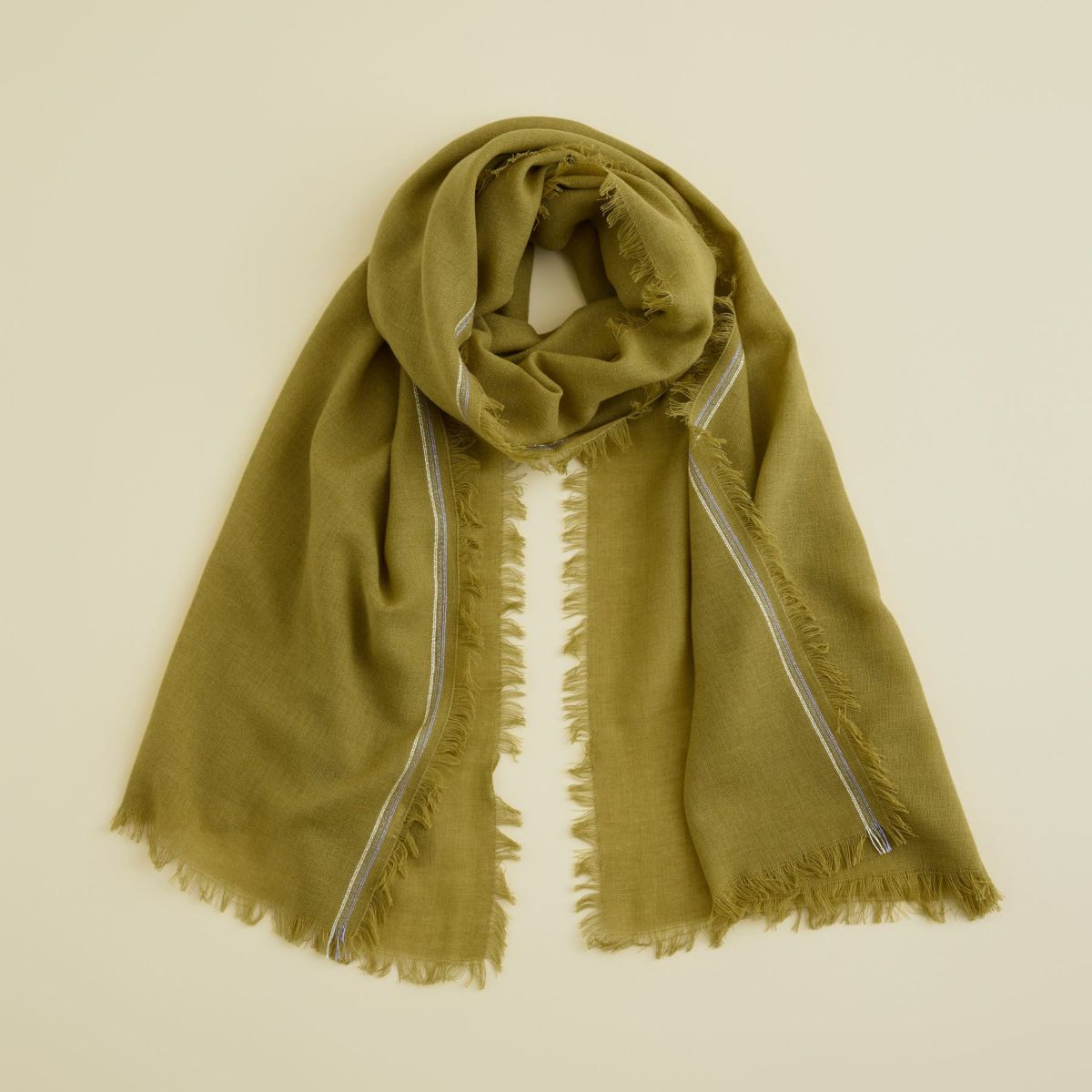  イタリア糸ラインカラー大判ストール＜若草＞