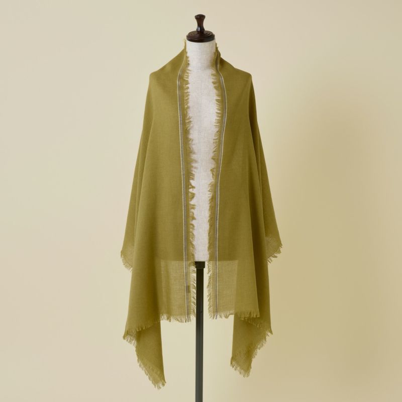  イタリア糸ラインカラー大判ストール＜若草＞