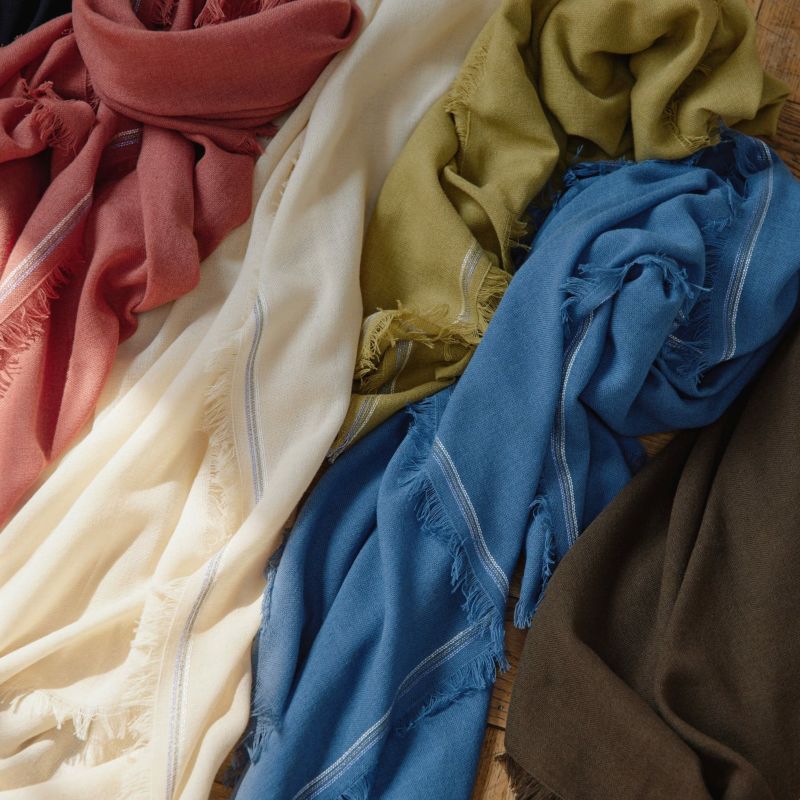  イタリア糸ラインカラー大判ストール＜若草＞