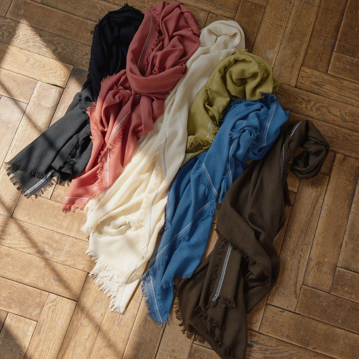  イタリア糸ラインカラー大判ストール＜若草＞