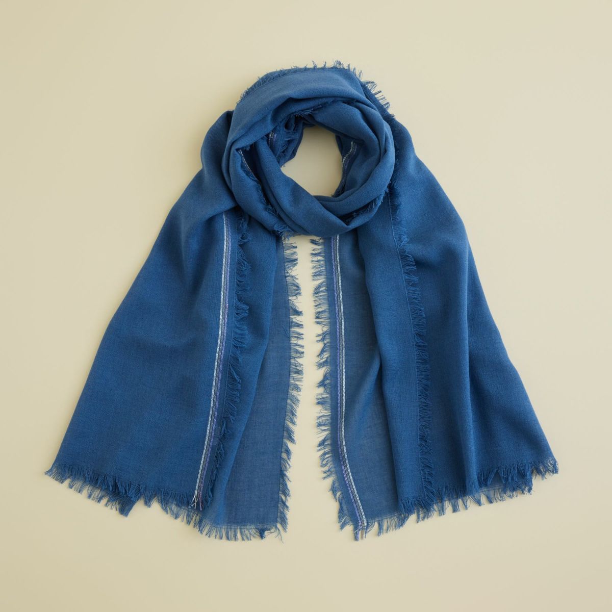 イタリア糸ラインカラー大判ストール＜ブルー＞