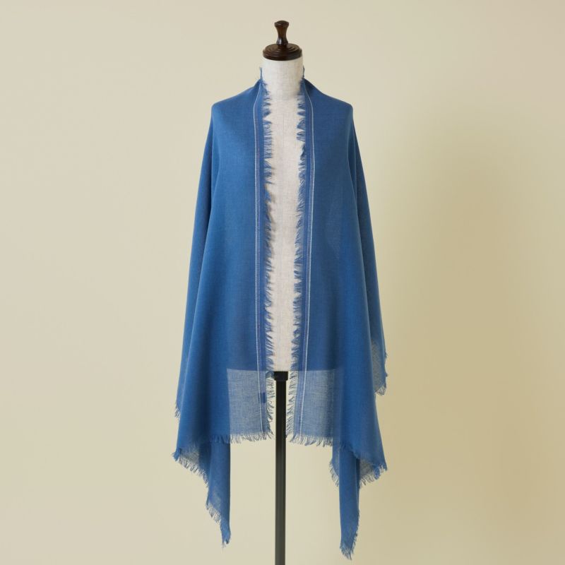 イタリア糸ラインカラー大判ストール＜ブルー＞