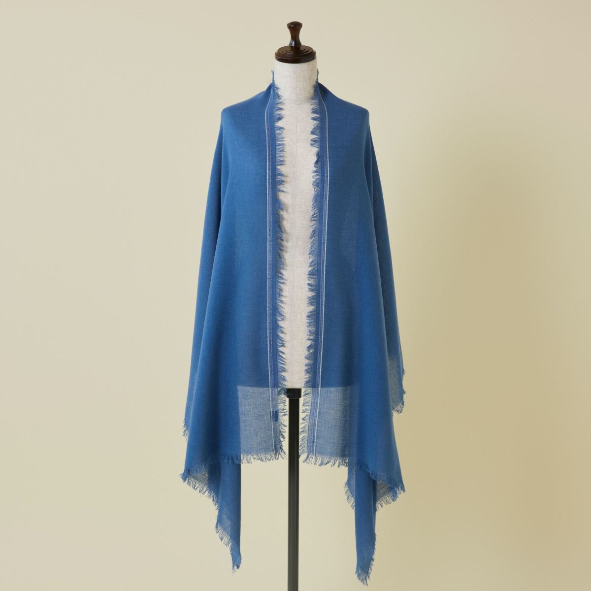 イタリア糸ラインカラー大判ストール＜ブルー＞