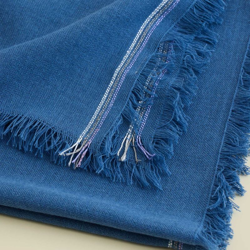 イタリア糸ラインカラー大判ストール＜ブルー＞