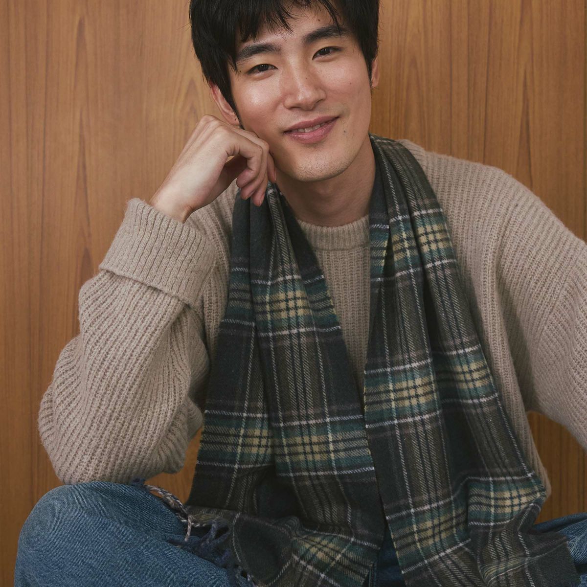 イタリア製カシミヤブレンドチェックマフラー