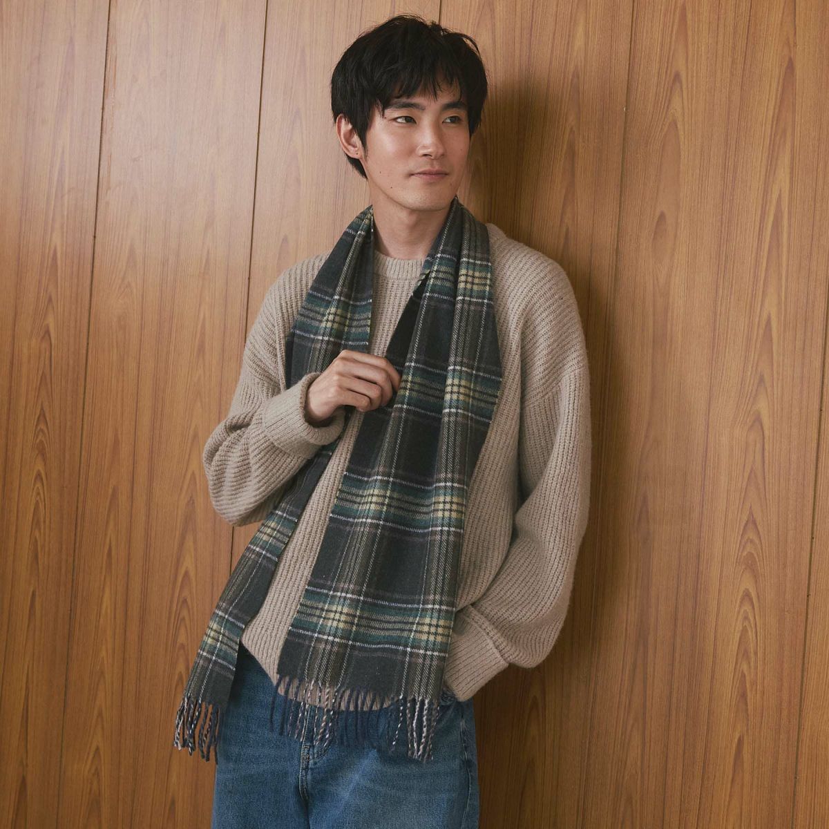 イタリア製カシミヤブレンドチェックマフラー