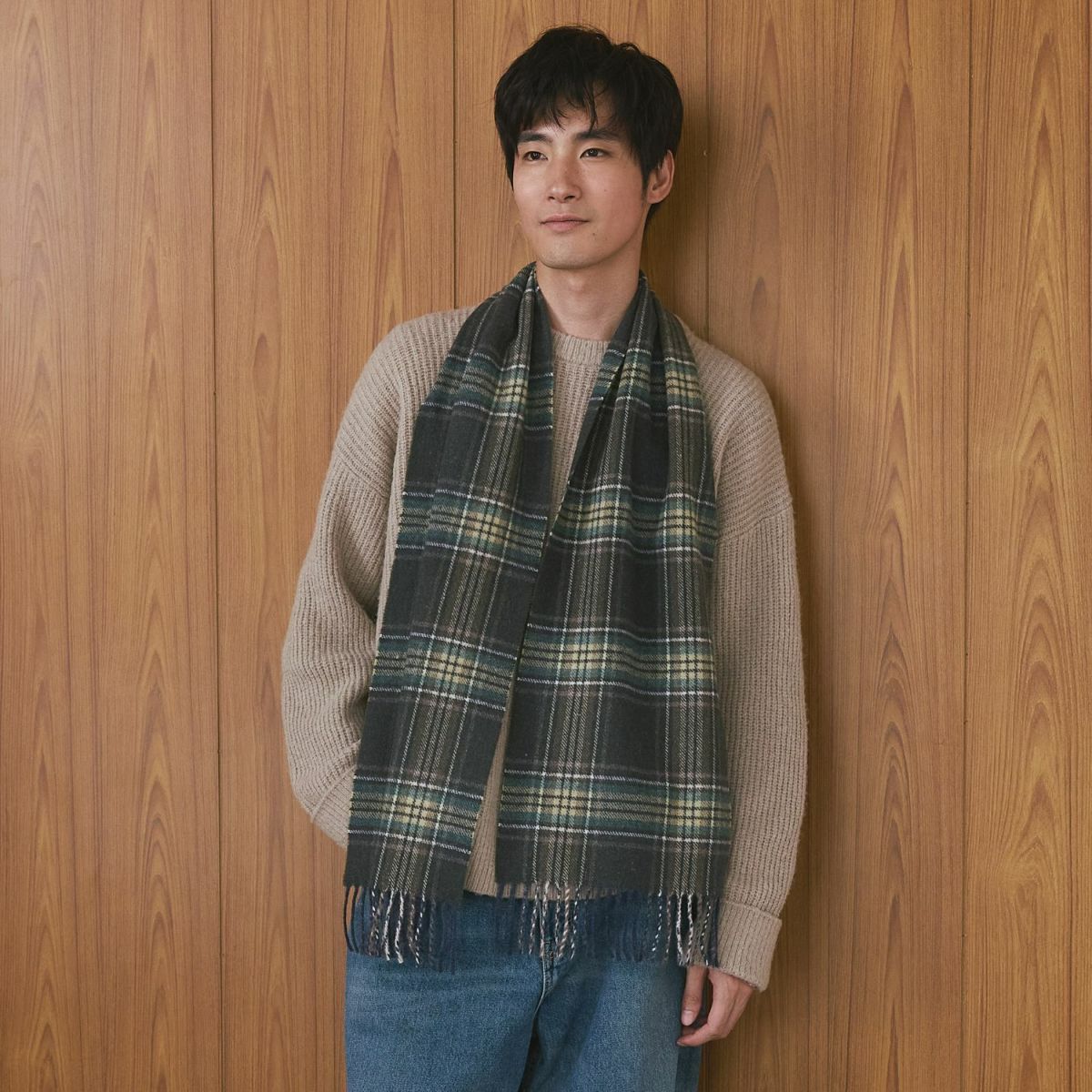 イタリア製カシミヤブレンドチェックマフラー