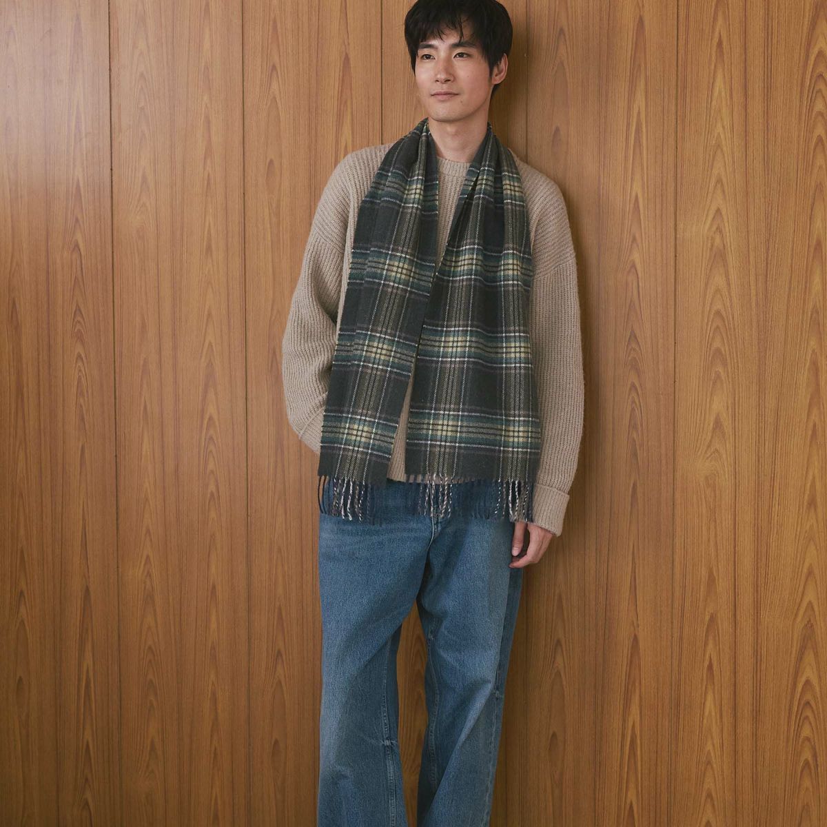 イタリア製カシミヤブレンドチェックマフラー