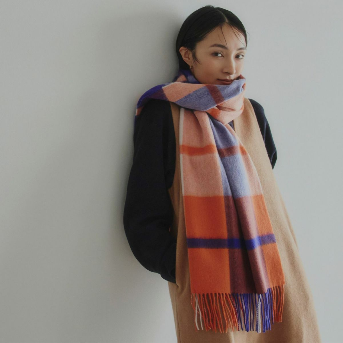 ウール100%チェックストール