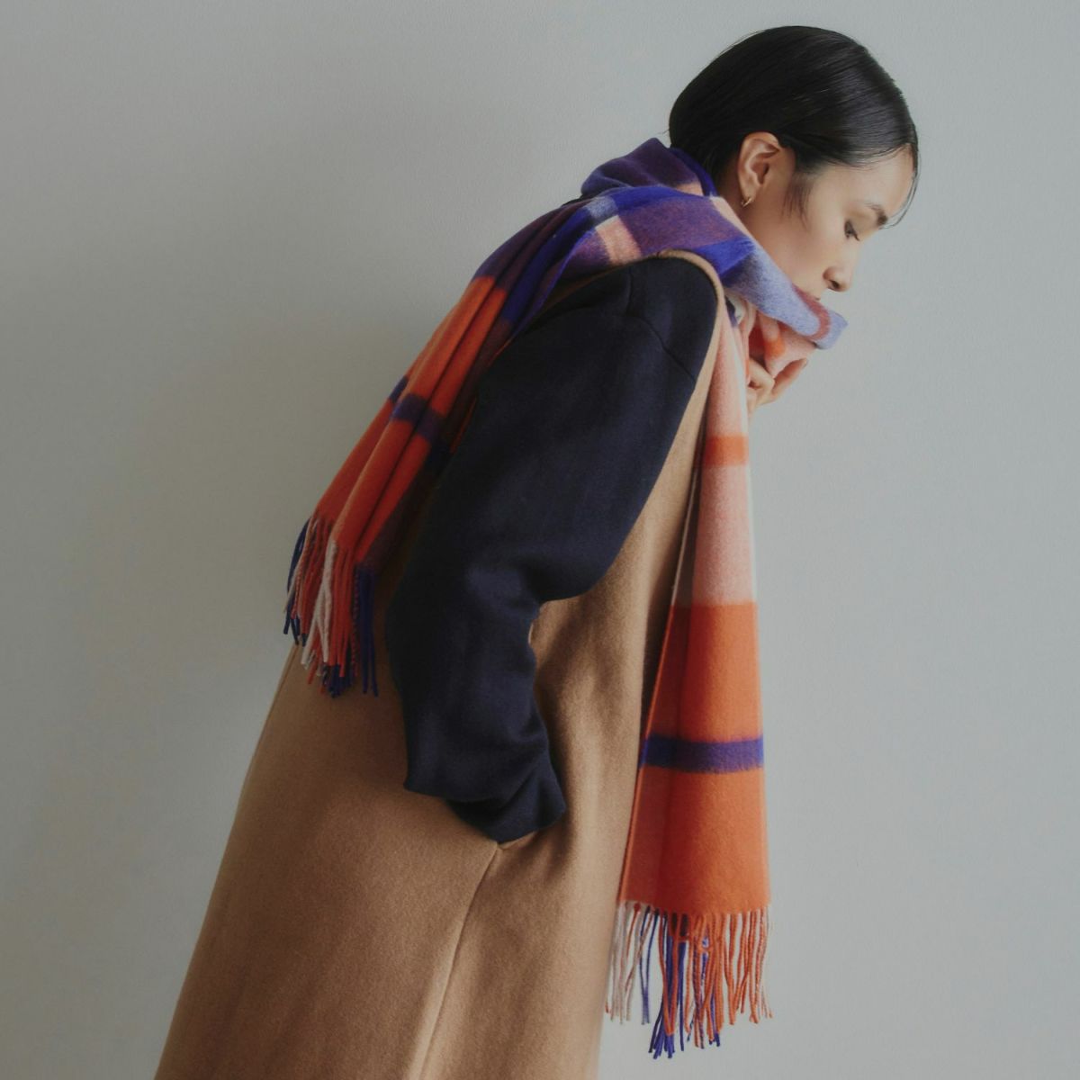 ウール100%チェックストール