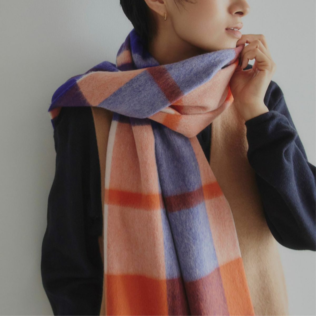ウール100%チェックストール