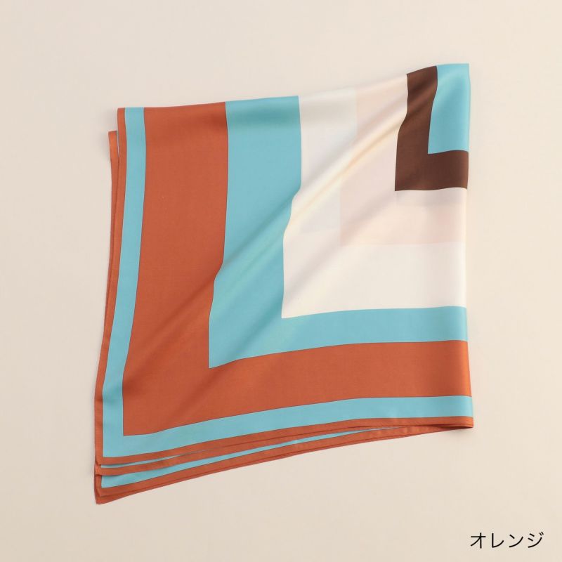 幾何柄スカーフ＜オレンジ＞　シルク100%　日本製