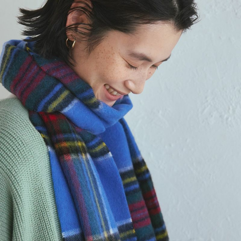 ベビーウール100%チェックマフラー＜ブルー＞ | Maria Rouk（マリア