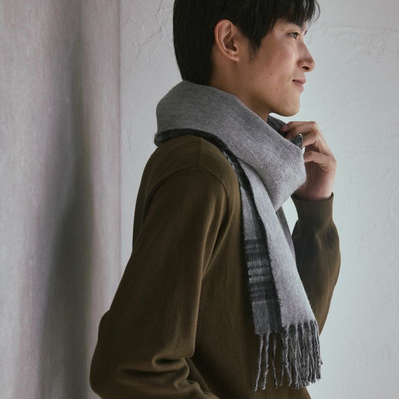 カシミヤブレンドチェックリバーシブルマフラー