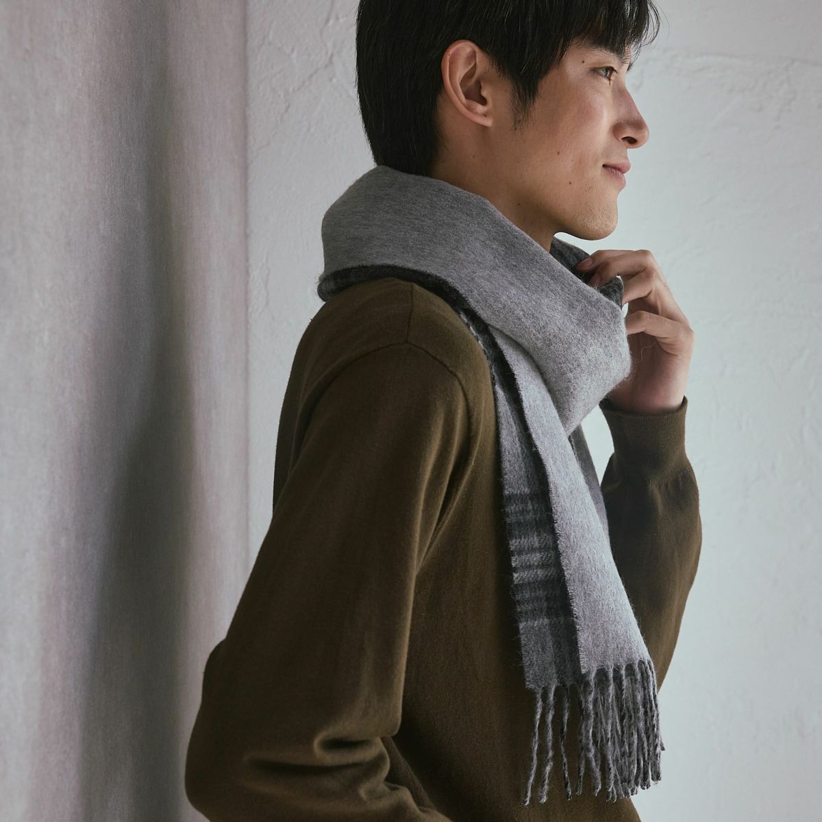 カシミヤブレンドチェックリバーシブルマフラー