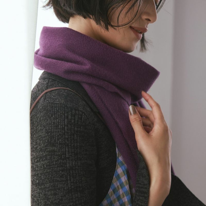 カシミヤ100%無地マフラー＜パープル＞